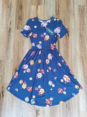 ModCloth Ladybug Print Blue A-Line Dress Short Sleeve Knee Length XS